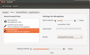 Ubuntu / Gnome sound settings: Microphone set to unampfilied.