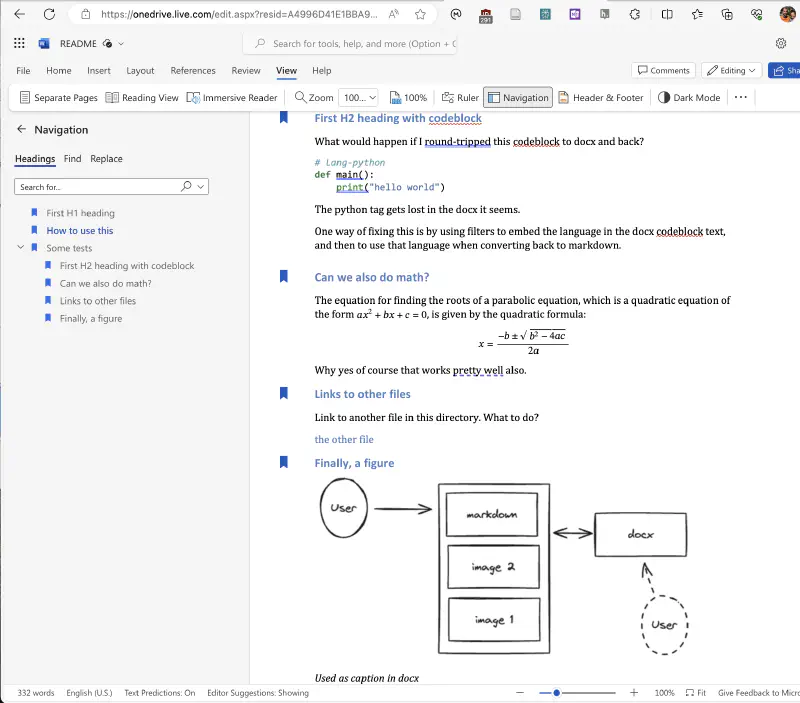 Output DOCX in Word online