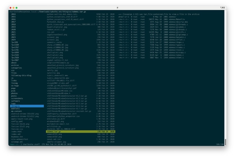 Figure 4: tar.gz contentst using lesspipe, which supports many other formats