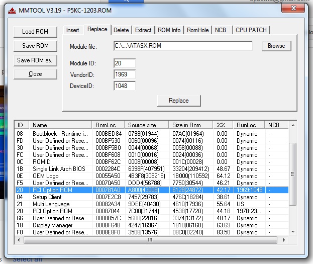 Adding the ATA Security eXtension BIOS to AMIBIOS (Asus P5KC) vxlabs