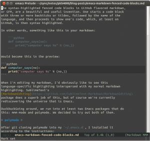 Editing this post with emacs, markdown-mode and mmm-mode